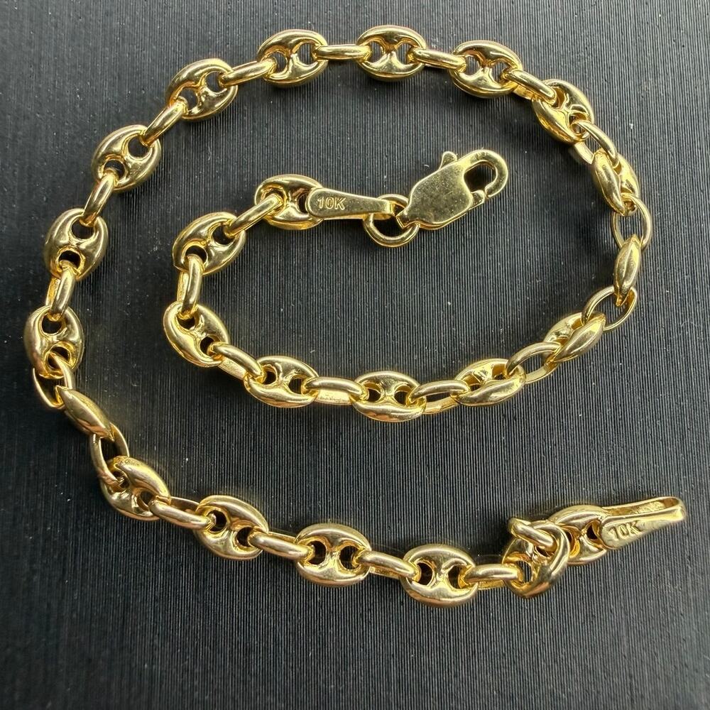 Solid 10k Yellow Gold Puff Guci Link Bracelet 7" Long 3.5mm Wide